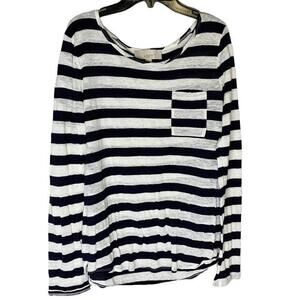 LOFT Boatneck Long‎ Sleeve Stripes Navy & White Pullover Tops Women's S Nautical